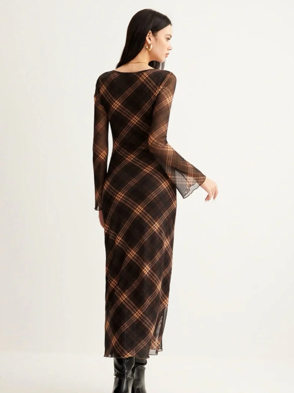 Commense Semi-Sheer Checked Bell-Sleeve Mesh Dress, size XS, NWT! - Picture 6 of 7